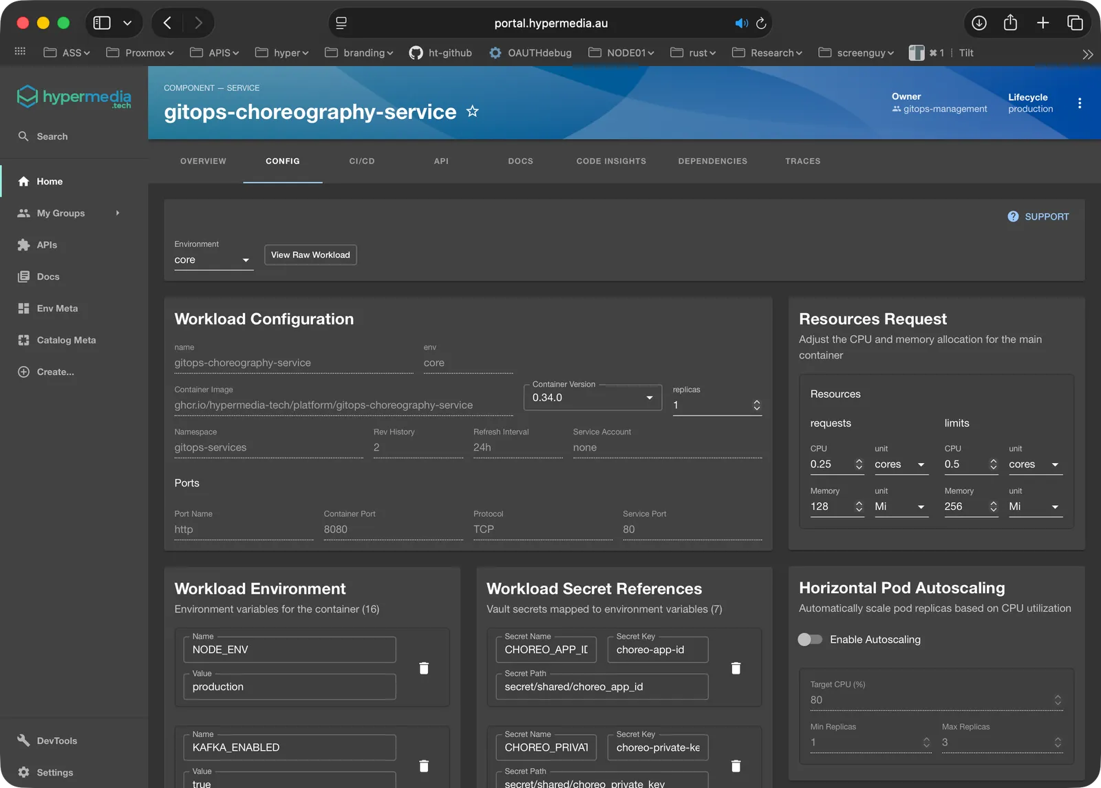 Your Stack workload configuration pane